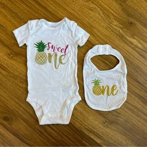 4 for $10 🌈 “Sweet One” Bodysuit and Bib Bundle for First Birthday - Pineapple